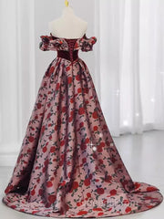 Beautiful A Line Off The Shoulder Long Floral Evening Prom Dress
