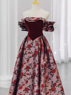 Beautiful A Line Off The Shoulder Long Floral Evening Prom Dress