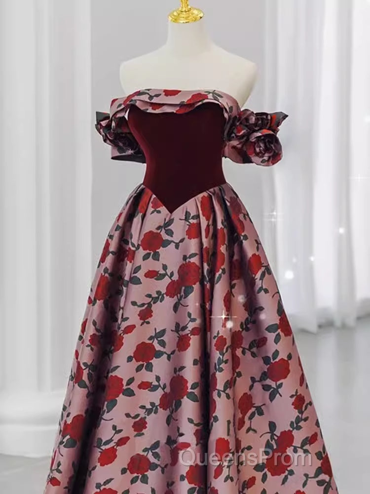 Beautiful A Line Off The Shoulder Long Floral Evening Prom Dress