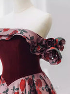 Beautiful A Line Off The Shoulder Long Floral Evening Prom Dress