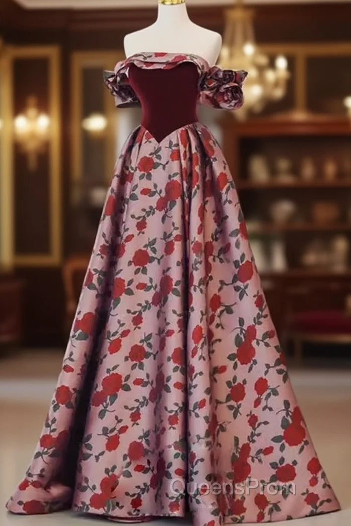 Beautiful A Line Off The Shoulder Long Floral Evening Prom Dress Main image