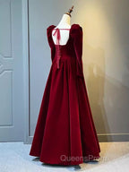 Beautiful A Line Red Velvet Evening Prom Dress Sweatheart Party Dress Brithday Ball Gown