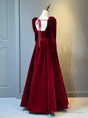 Beautiful A Line Red Velvet Prom Dress Sweatheart Party Dress Brithday Ball Gown