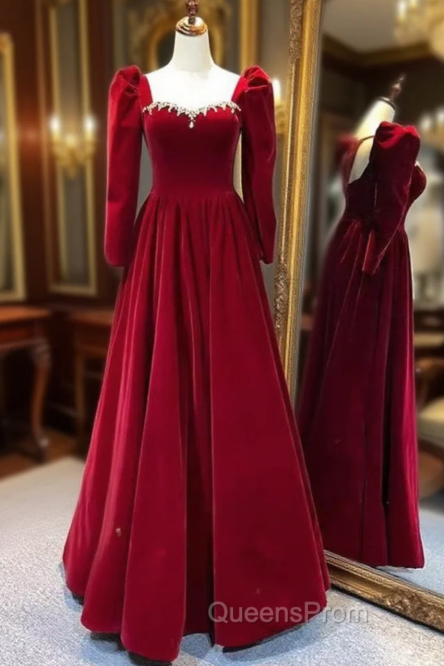 Beautiful A Line Red Velvet Evening Prom Dress Sweatheart Party Dress Brithday Ball Gown Main image