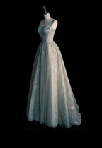 Beautiful A Line Sage Green Long Tulle Classy Prom Dress