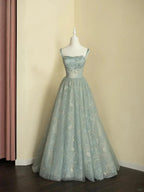 Beautiful A Line Sage Green Long Tulle Classy Prom Dress