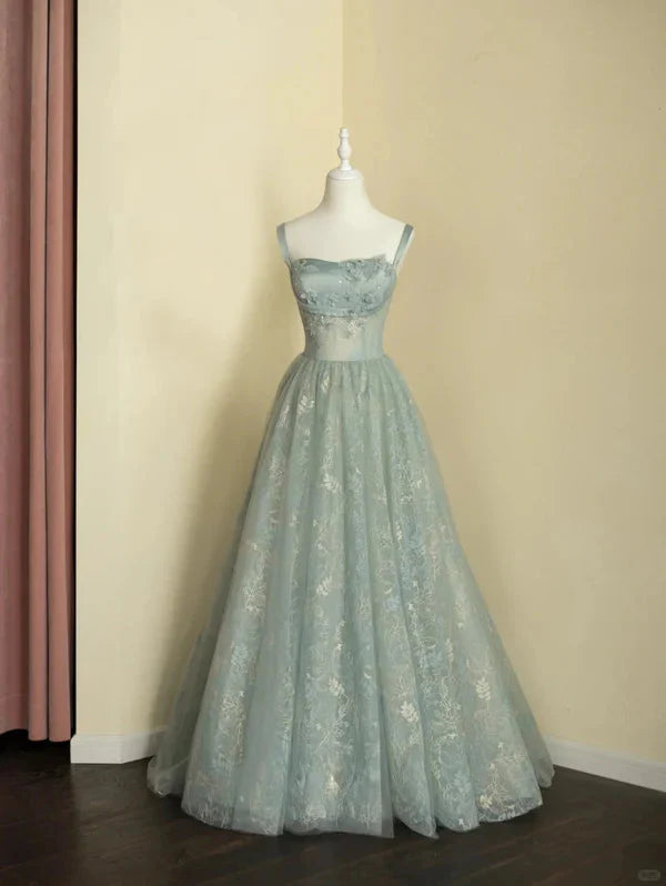 Beautiful A Line Sage Green Long Tulle Classy Prom Dress