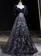 Beautiful A-line Simple Black Floor Length Party Dress, Black Long Evening Prom Dress