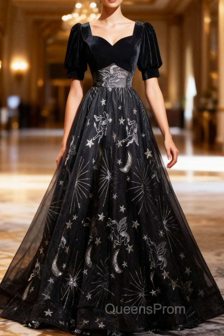 Beautiful A-line Simple Black Floor Length Party Dress, Black Long Evening Prom Dress