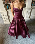 Beautiful A Line Spaghetti Straps Burgundy Long Satin Party Dress Classy Prom Dress