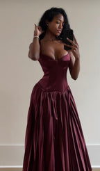 Beautiful A Line Spaghetti Straps Burgundy Long Satin Party Dress Classy Prom Dress