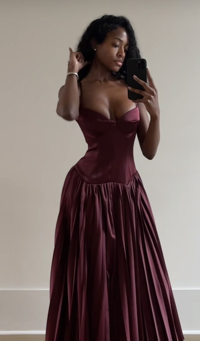 Beautiful A Line Spaghetti Straps Burgundy Long Satin Party Dress Classy Prom Dress