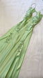 Beautiful A Line Spaghetti Straps Green Long Classy Prom Dress Backless Satin Classy Evening Gowns