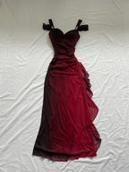 Beautiful A Line Straps Ombre Red Long Chiffon Classy Prom Dress