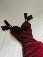 Beautiful A Line Straps Ombre Red Long Chiffon Classy Prom Dress