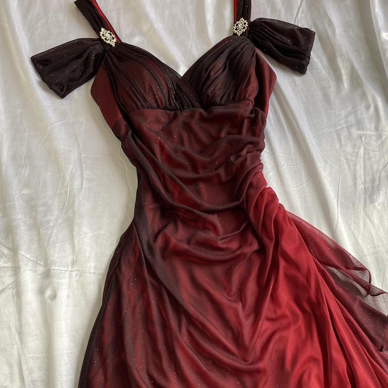 Beautiful A Line Straps Ombre Red Long Chiffon Classy Prom Dress