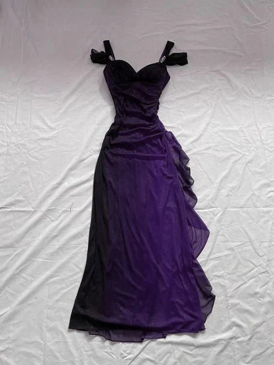 Beautiful A Line Straps Ombre Red Long Chiffon Classy Prom Dress