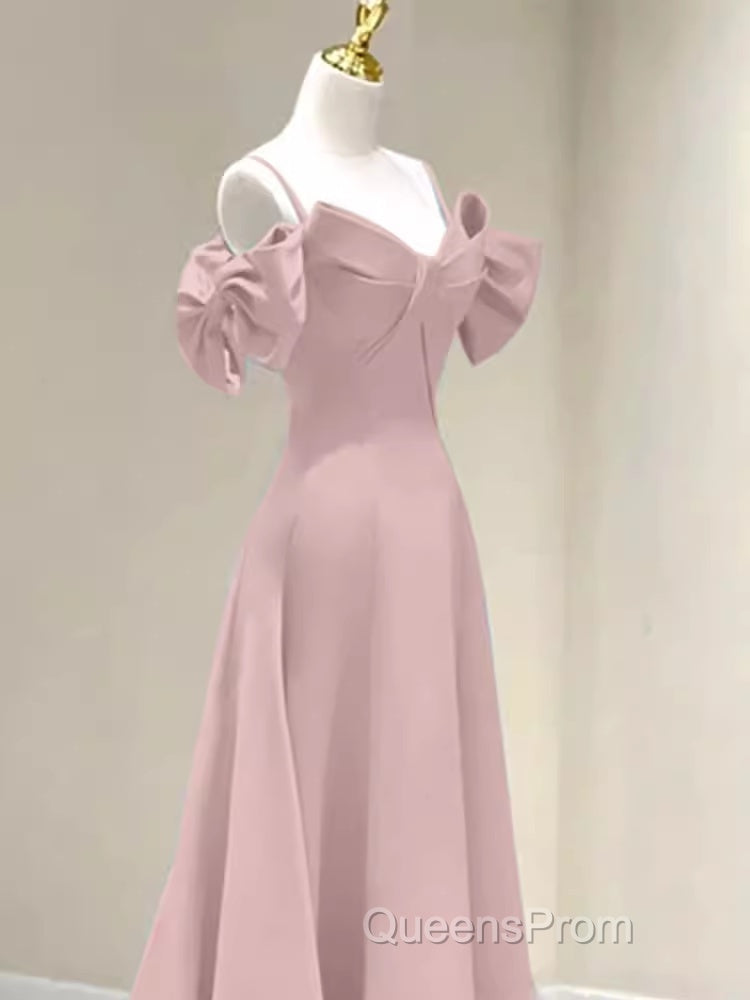 Beautiful A-Line Straps Pink Long Evening Prom Dress