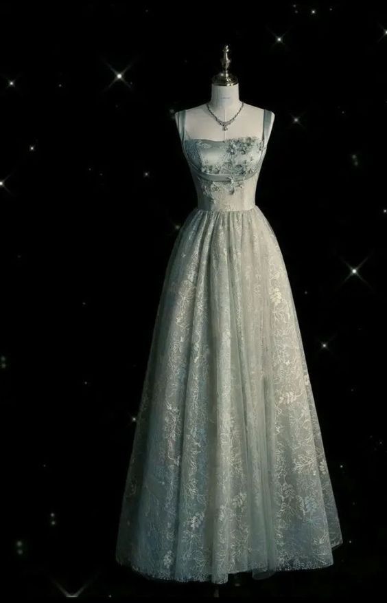 Beautiful A Line Straps Sage Green Long Tulle Classy Prom Dress