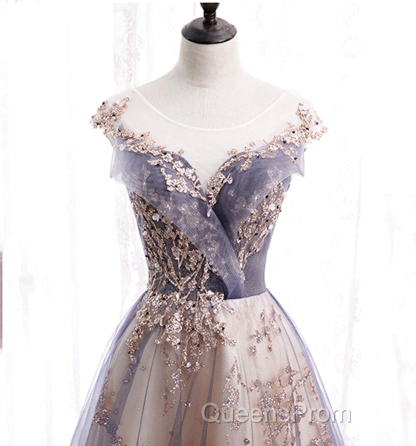 Beautiful A-Line Tulle With Lace Applique Party Dress, Tulle Long Evening Prom Dress Secondary image