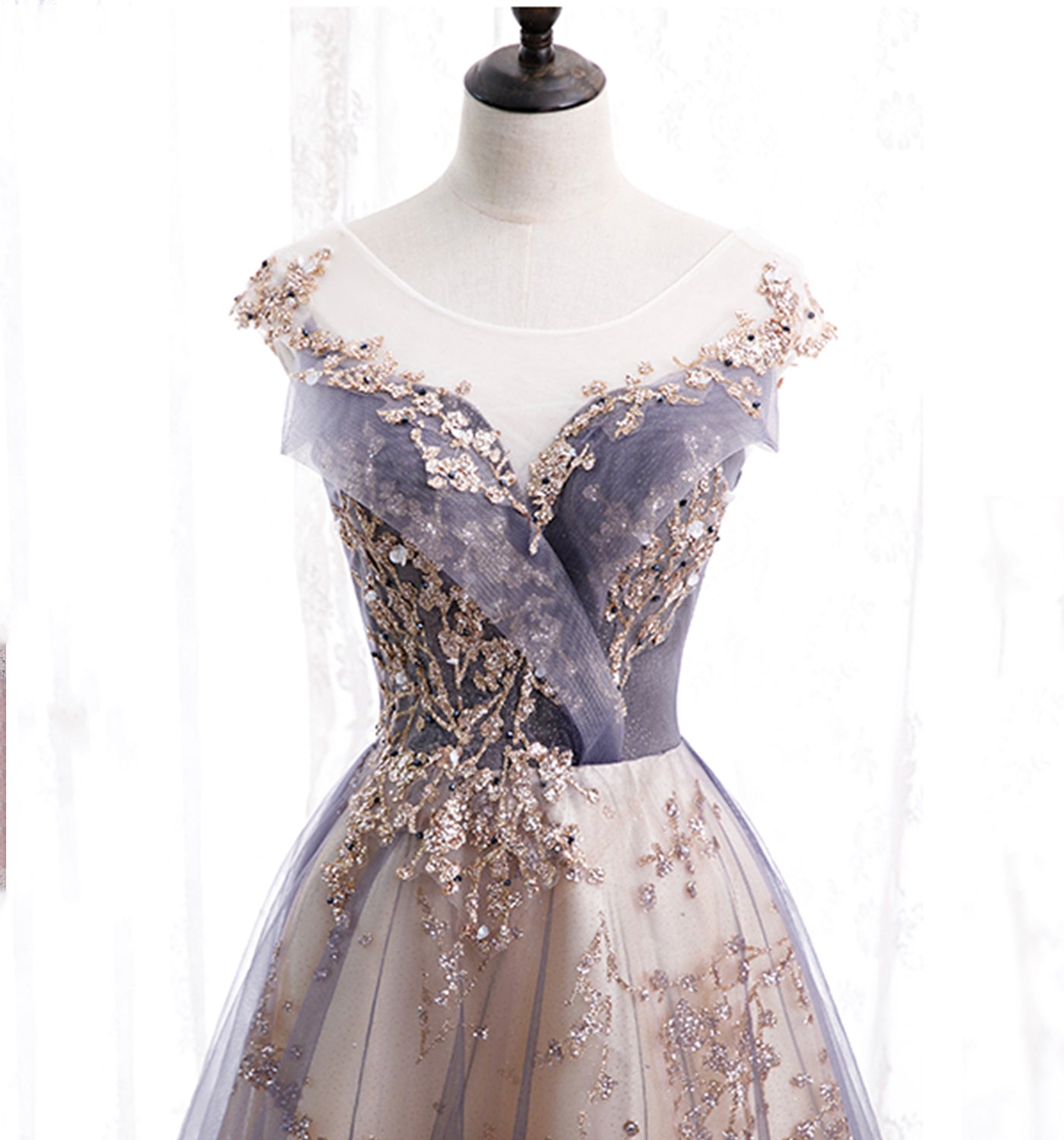 Beautiful A-Line Tulle With Lace Applique Party Dress, Tulle Long Classy Prom Dress Secondary image