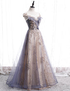 Beautiful A-Line Tulle With Lace Applique Party Dress, Tulle Long Classy Prom Dress