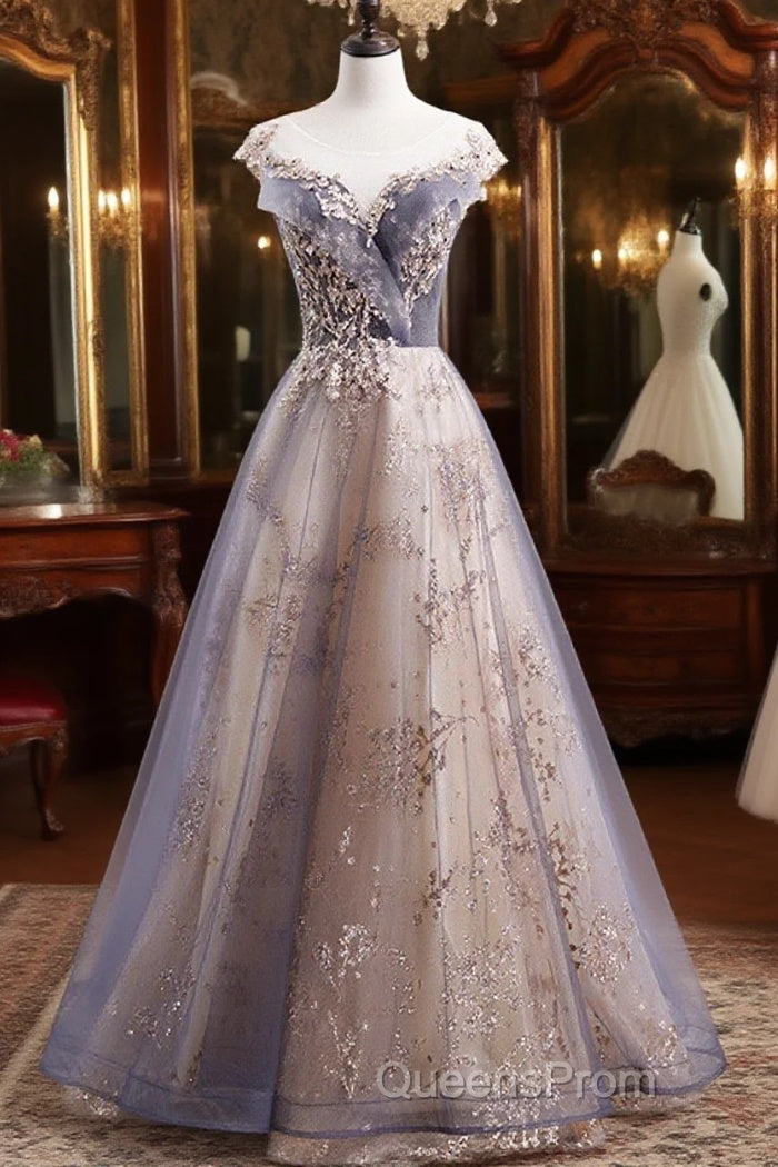 Beautiful A-Line Tulle With Lace Applique Party Dress, Tulle Long Evening Prom Dress Main image