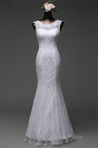 Beautiful Appliques Court Train Lace up Pure White Mermaid Wedding Dress