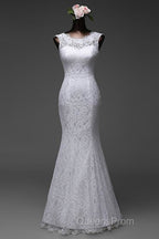 Beautiful Appliques Court Train Lace up Pure White Mermaid Wedding Dress
