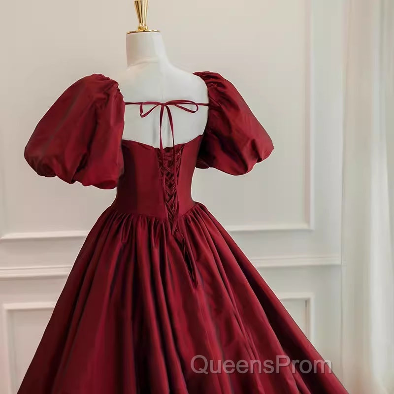 Beautiful Ball Gown Square Neckline Satin Long Red Evening Prom Dress