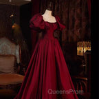 Beautiful Ball Gown Square Neckline Satin Long Red Evening Prom Dress