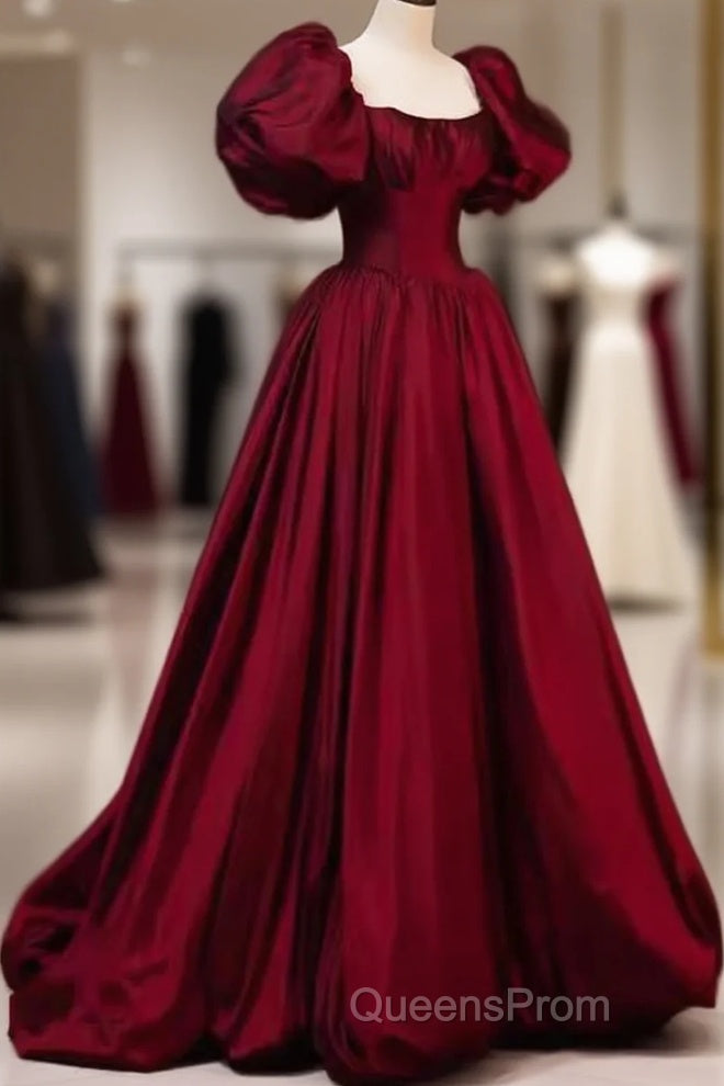 Beautiful Ball Gown Square Neckline Satin Long Red Evening Prom Dress Main image