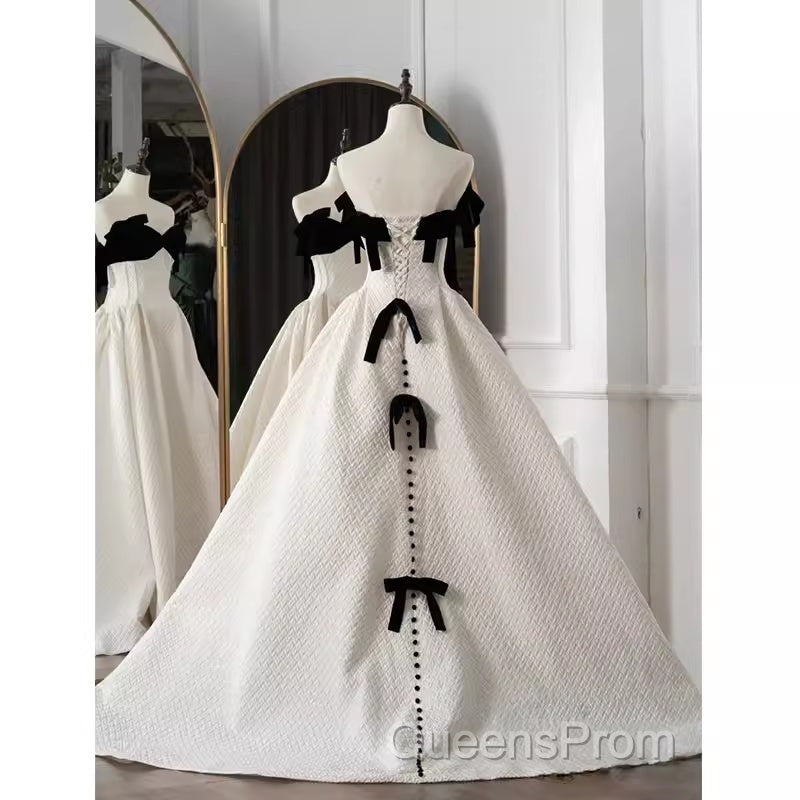 Beautiful Ball Gown Straps White Lace Long Evening Prom Dress