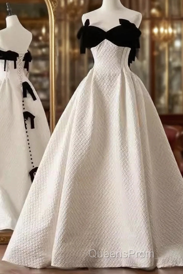 Beautiful Ball Gown Straps White Lace Long Evening Prom Dress Main image