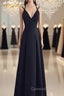Beautiful Black Chiffon Straps Long A-Line Junior Evening Prom Dress, Black Party Gowns