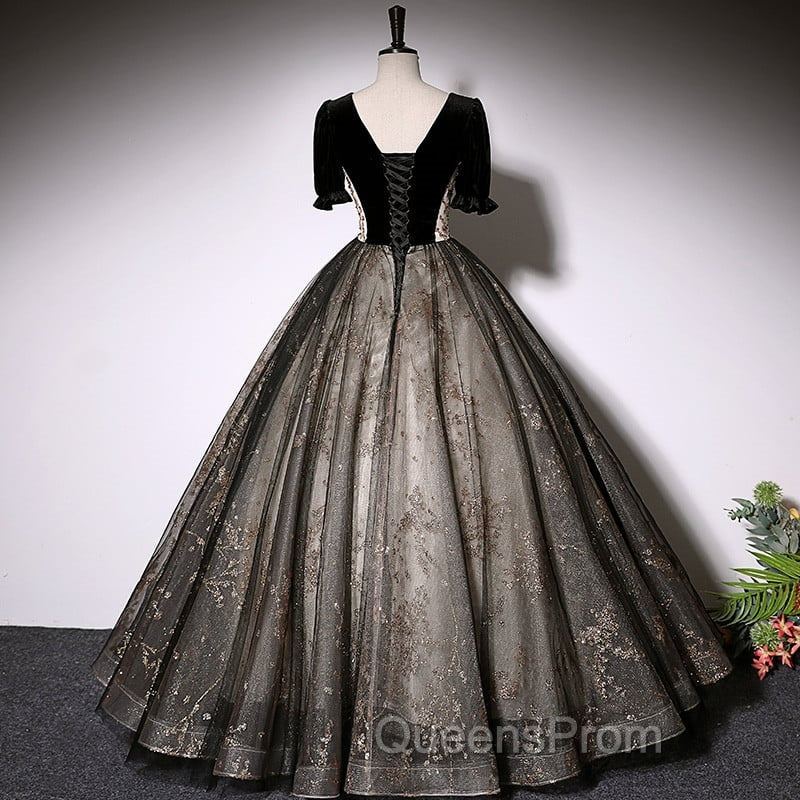 Beautiful Black Tulle Short Sleeves Long Party Dress Black Short Sleeves Evening Prom Dress Evening Prom Dress shops