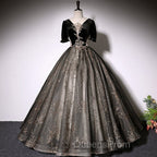 Beautiful Black Tulle Short Sleeves Long Party Dress Black Short Sleeves Evening Prom Dress Evening Prom Dress shops