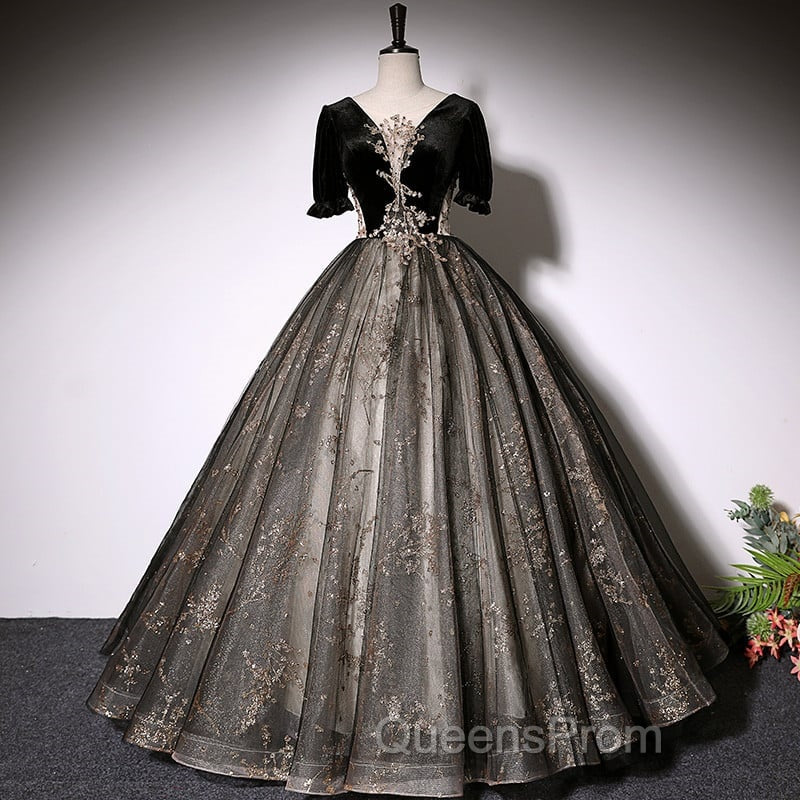 Beautiful Black Tulle Short Sleeves Long Party Dress Black Short Sleeves Evening Prom Dress Evening Prom Dress shops