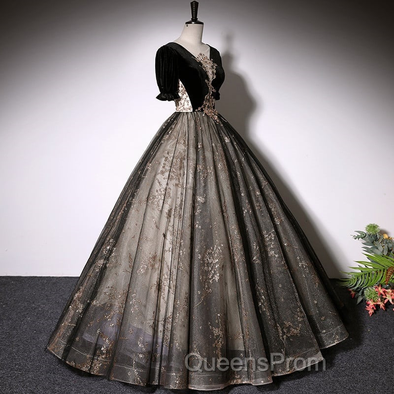 Beautiful Black Tulle Short Sleeves Long Party Dress Black Short Sleeves Evening Prom Dress Evening Prom Dress shops