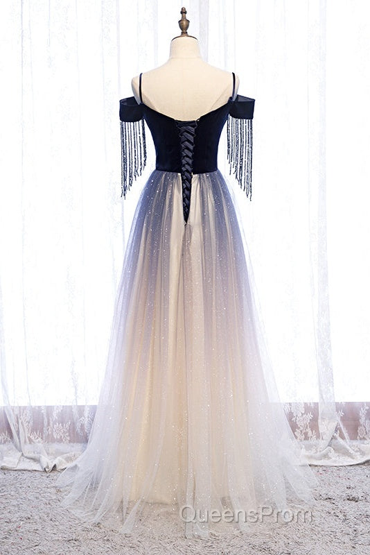 Beautiful Blue Gradient Tulle Long Party Dress,A-Line Off Shoulder Formal Dress