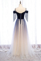 Beautiful Blue Gradient Tulle Long Party Dress,A-Line Off Shoulder Formal Dress