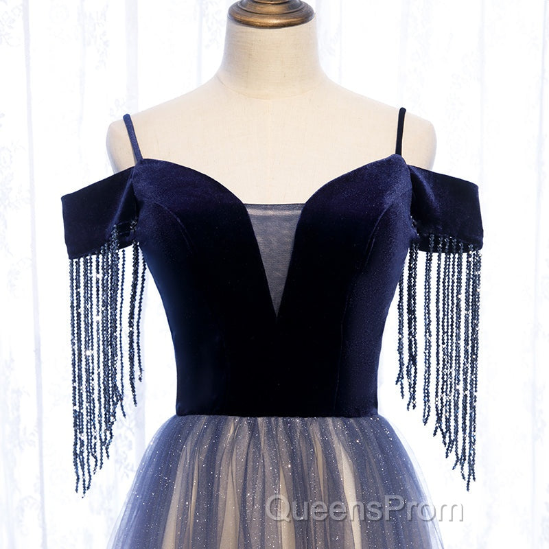Beautiful Blue Gradient Tulle Long Party Dress,A-Line Off Shoulder Formal Dress