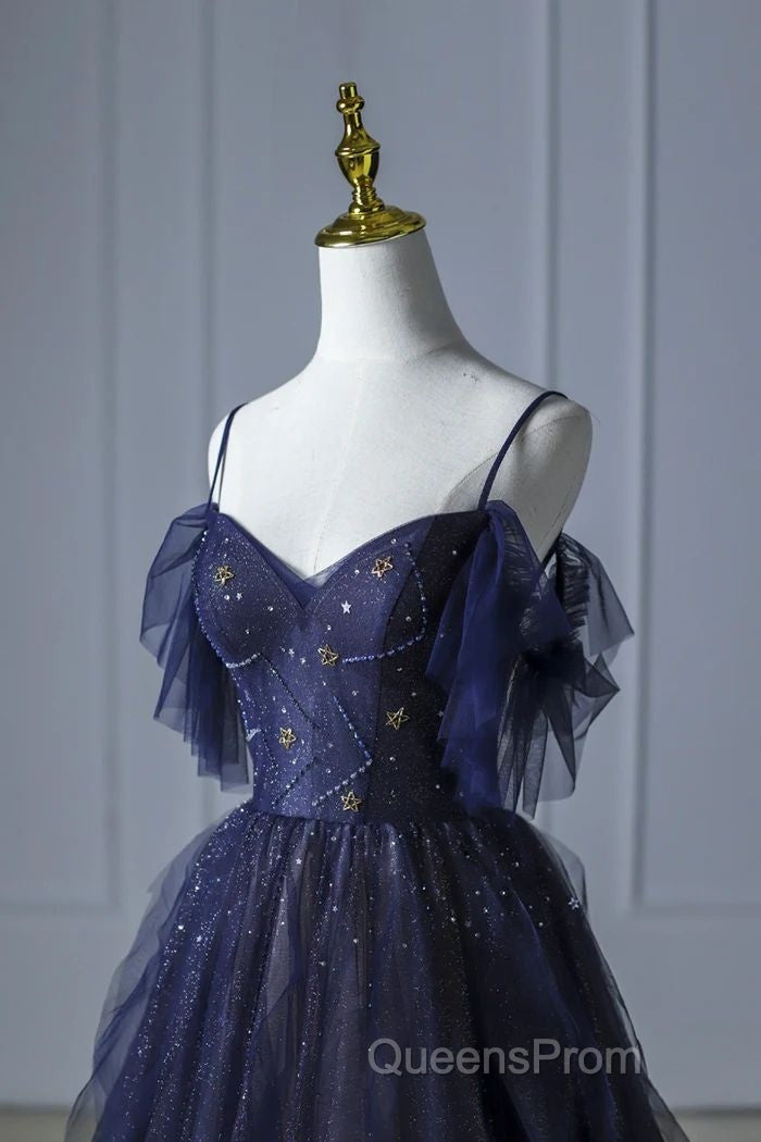 Beautiful Blue Gradient Tulle Long Evening Prom Dress, Spaghetti Strap Evening Dress Secondary image