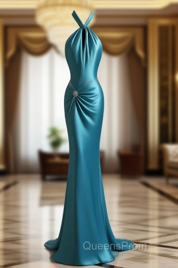Beautiful Blue Halter Mermaid Backless Long Evening Prom Dress Gorgeous Evening Dress Main image