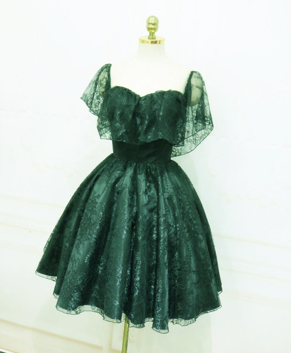 Beautiful Dark Green Lace Off Shoulder Short Party Dress, Lace Homecoming Dress Secondary image