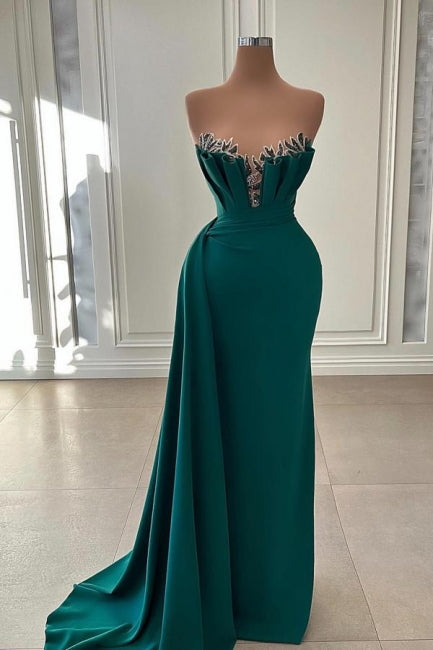 Beautiful Dark Green Long Prom Dress Evening Gowns Strapless Mermaid Main image