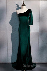 Beautiful Dark Green One Shoulder Evening Dress, Green Mermaid Formal Dress