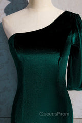 Beautiful Dark Green One Shoulder Evening Dress, Green Mermaid Formal Dress