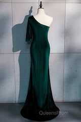 Beautiful Dark Green One Shoulder Evening Dress, Green Mermaid Formal Dress