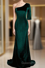Beautiful Dark Green One Shoulder Evening Dress, Green Mermaid Formal Dress